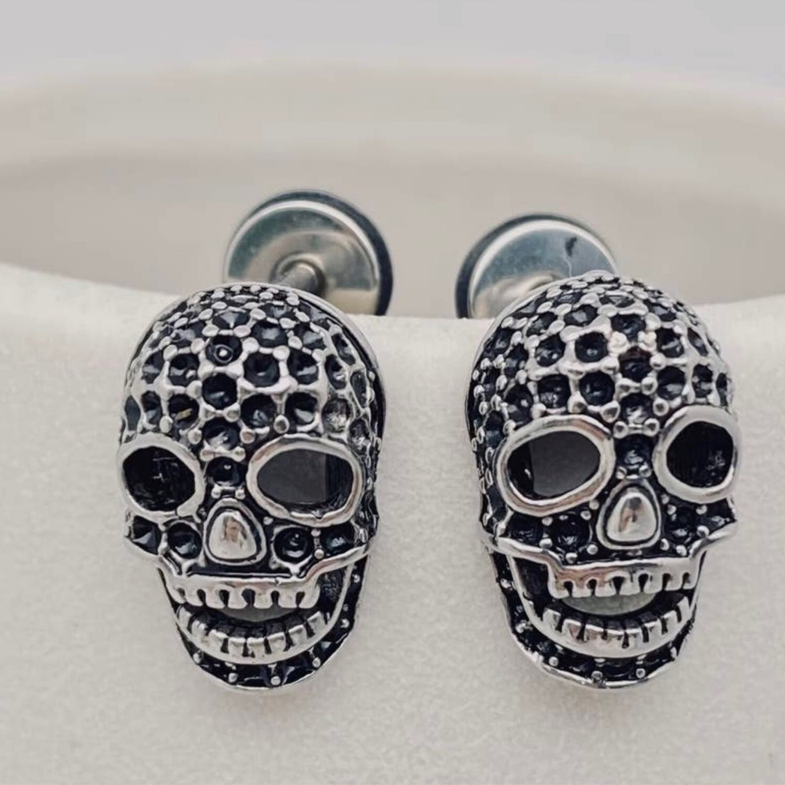 Titanium Skull Stud Earrings Silver